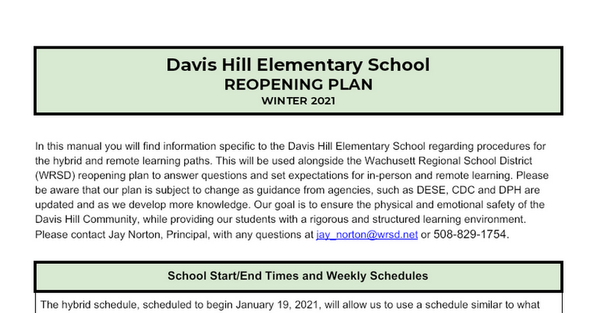 Davis Hill-School Reopening Plan 