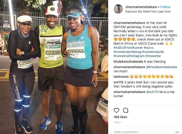 An image Charmaine Mohokare posted on her Instagram account showing her wearing Reegan Alward's race number C25299. The image has since been deleted.