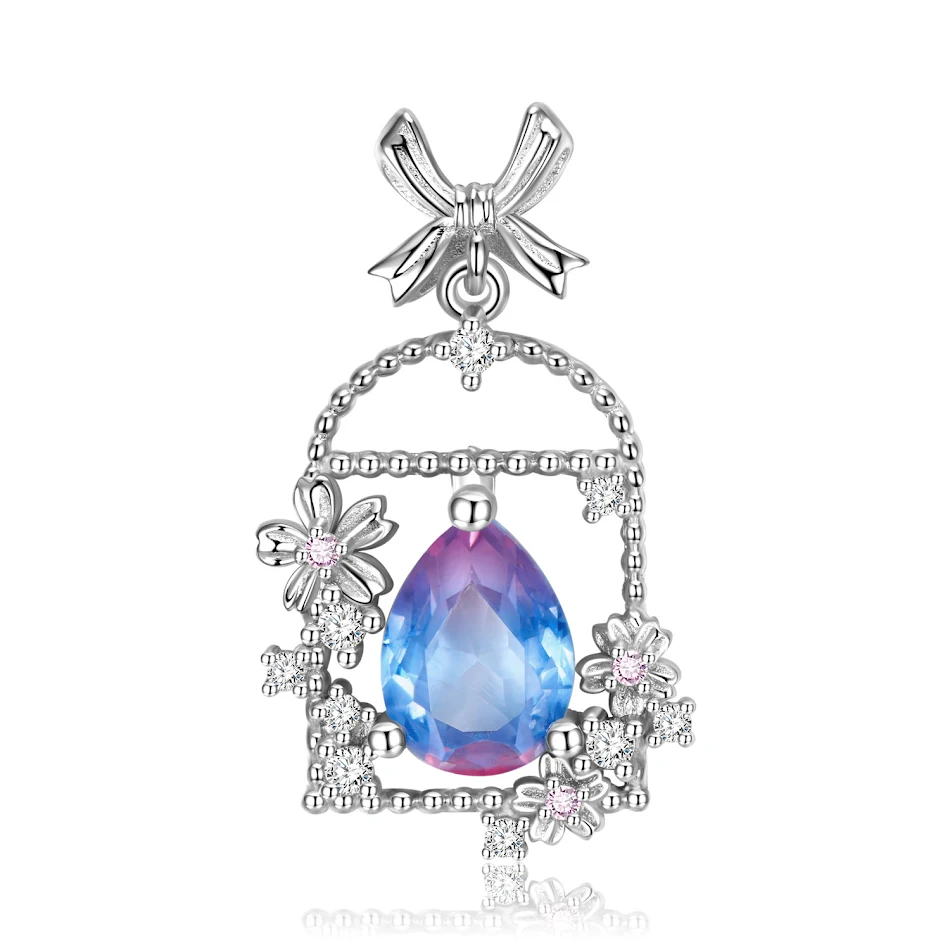 Collar de jardín de cristal con lazo hueco sencillo original de plata de ley 925. Elegancia diaria para lucir y disfrutar.