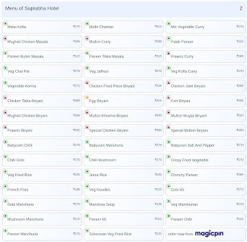 Suprabha Hotel menu 