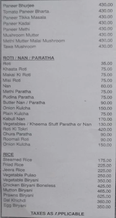 The Great Punjab menu 