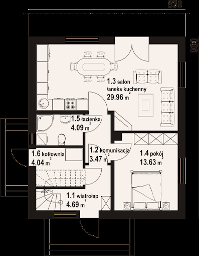 Grochowo nowe 3 bb pcr - Rzut parteru