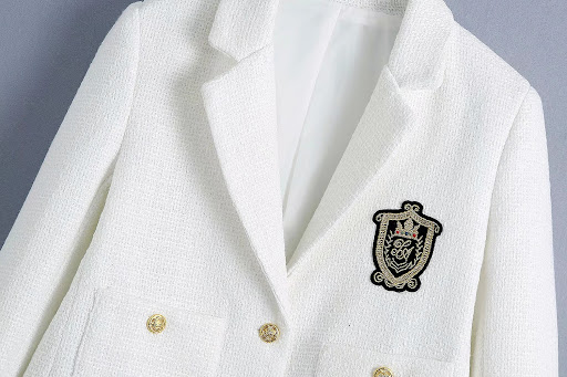Title 5, Slim fit single-breasted white casual blazer wi...