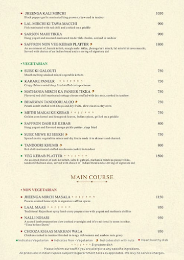 Saffron Restaurant menu 