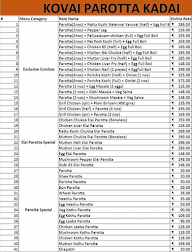 Kovai Parotta Kadai menu 1