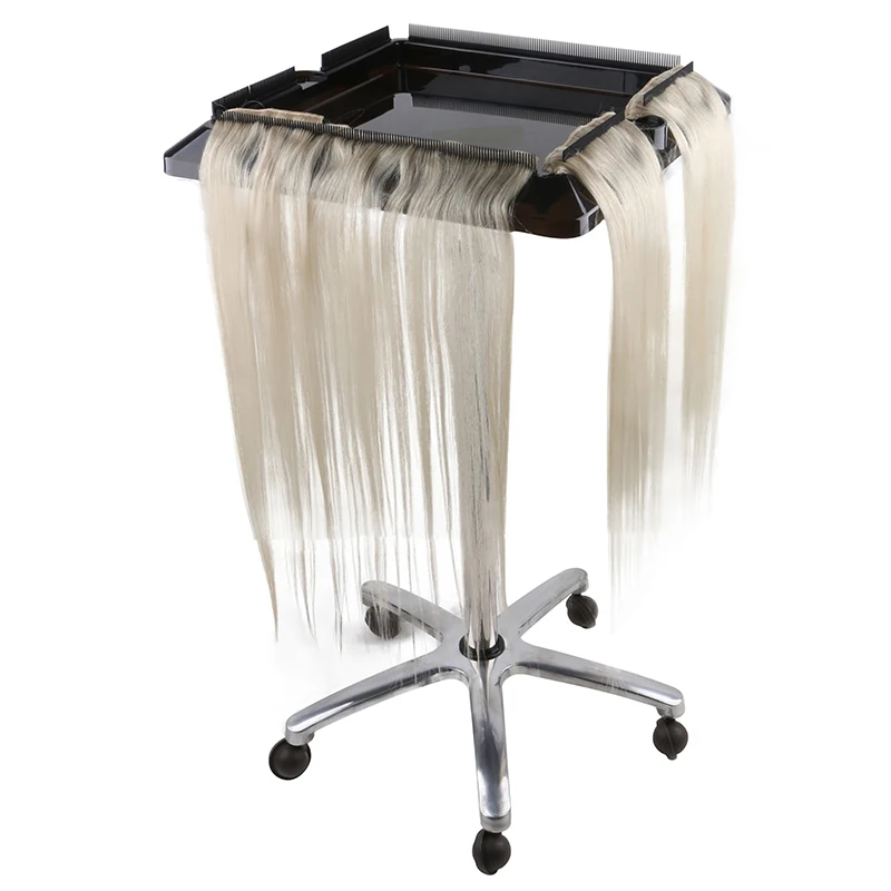Verrijdbare roestvrijstalen schoonheidssalon trolley voor hairextensions, ideaal en gemakkelijk te gebruiken.