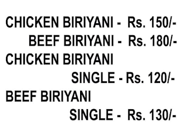 Avians Biriyani menu 