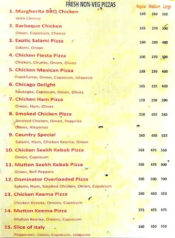 The Pizza Box menu 