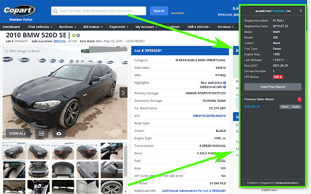 Salvage Auction Research Tool chrome extension