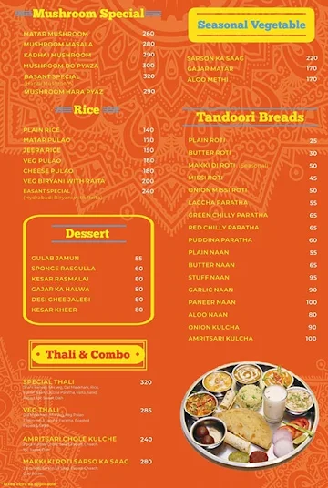 Basant Dhaba menu 