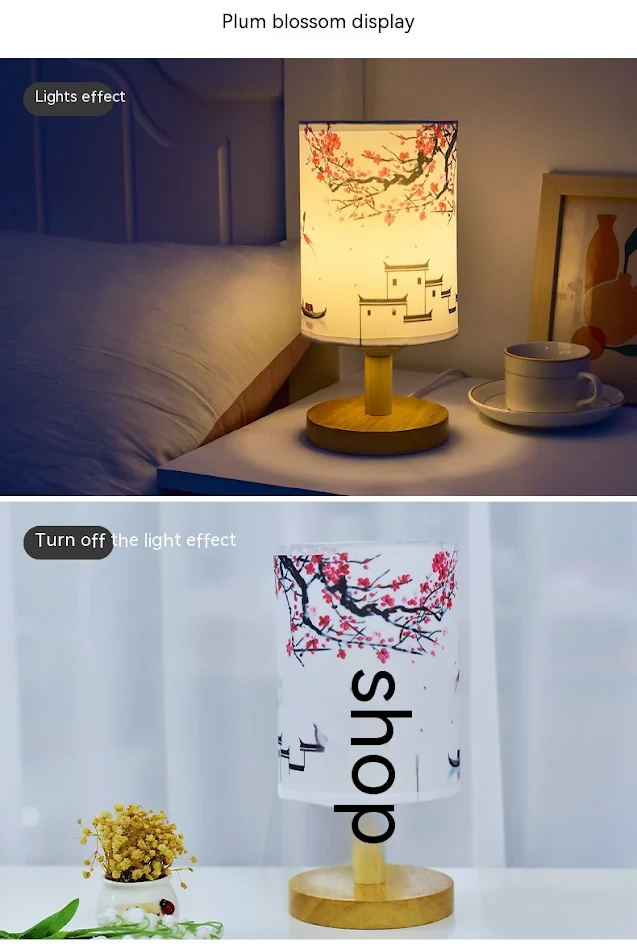 Lampe de chevet cosy style chinois, décoration littéraire, LED, simple, idéale pour chambre, B&B, et comme veilleuse.