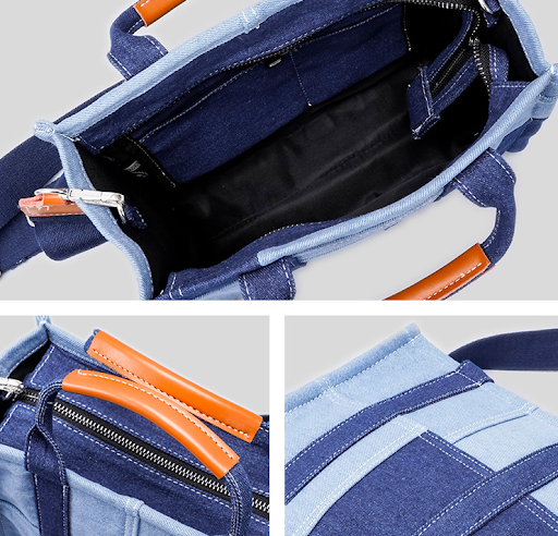 Title 7, Denim Canvas Stitching One Shoulder Diagonal Ba...
