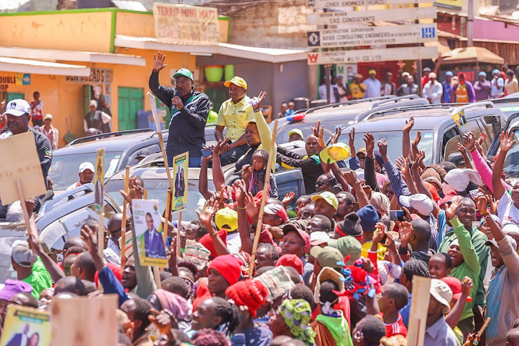 DP Ruto and other Hustler movement leaders during the series of rallies in Kimani Ngunjiri back yard of Bahati constituency on March 19,2022