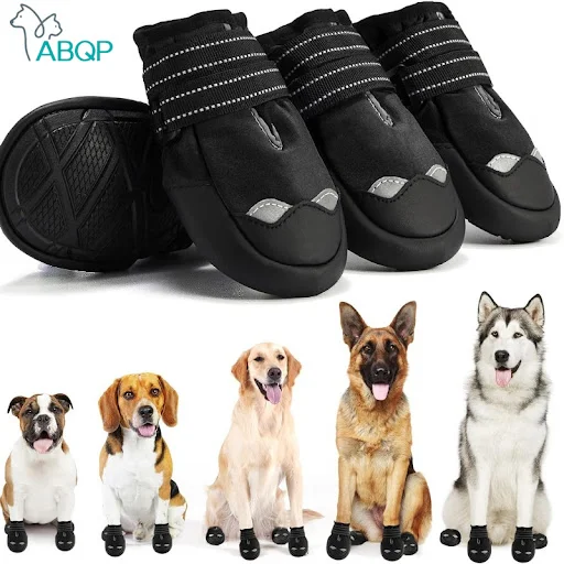 4Pcs/set Dog Boots Reflective Rugged Anti-Slip Sole Waterproof Puppy Shoes Outdoor Dog Shoes Paw Protectors for Winter S