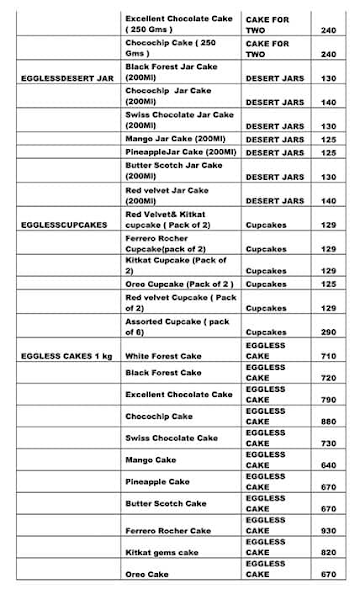 Mondelice Cakes menu 