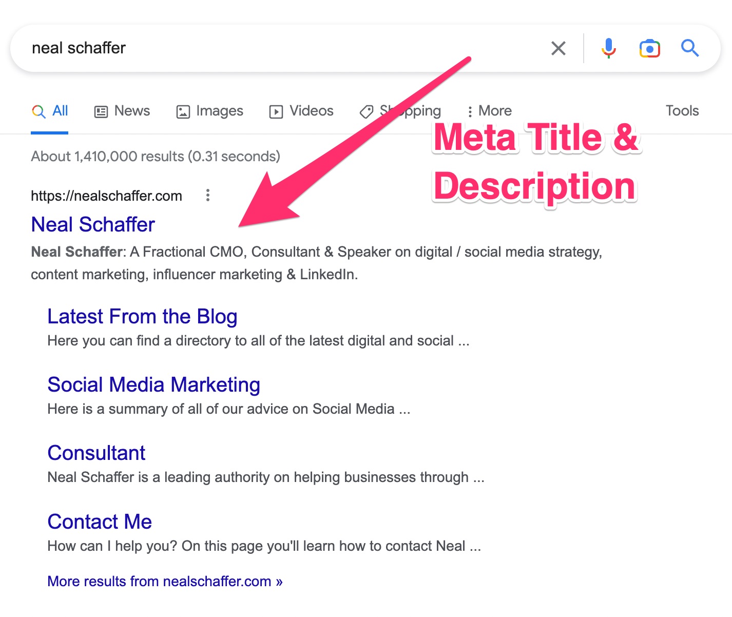 meta title and descriptions in google search results