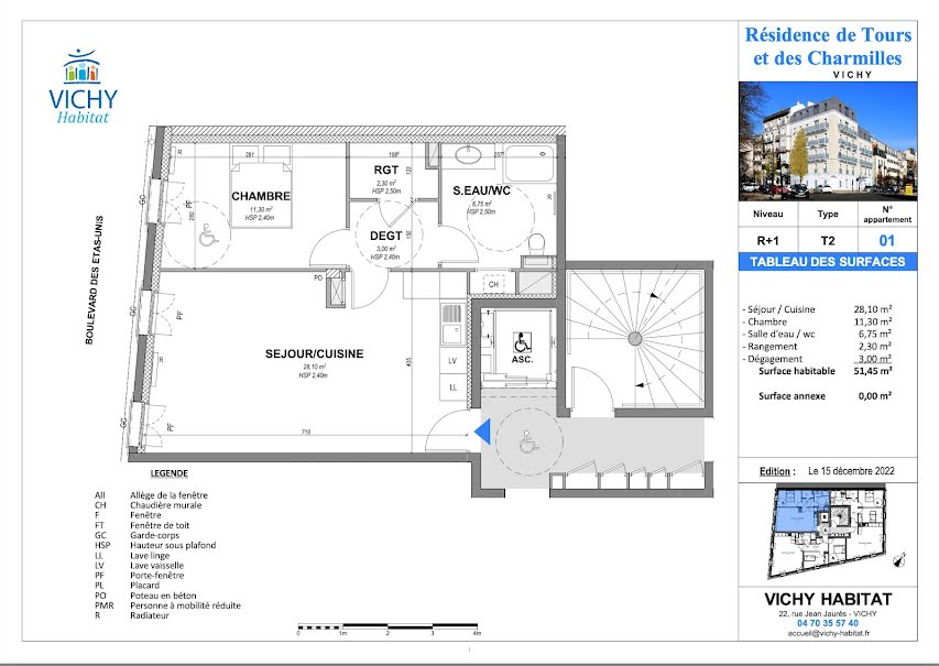 Vente appartement 2/3 pièces 51 m² à Vichy (03200), 261 450 €