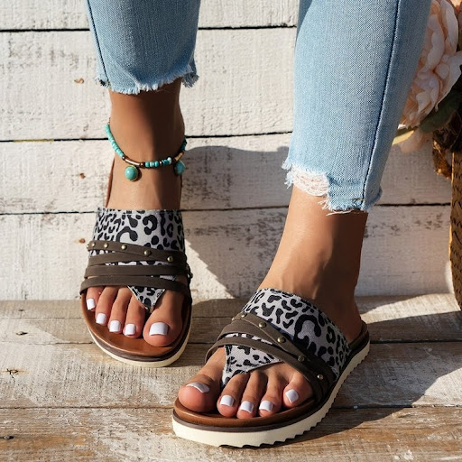 Title 7, Leopard Print Beach Sandals Womens Casual Wish...