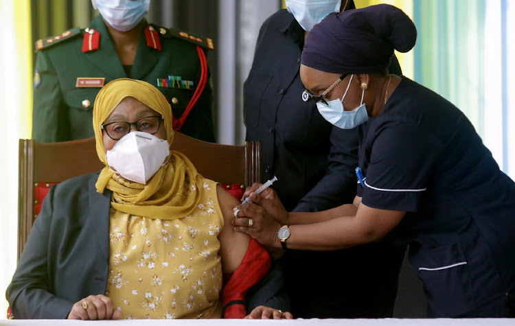 Tanzania's President Samia Suluhu Hassan receives her Johnson & Johnson vaccine against the coronavirus disease at State House in Dar es Salaam, Tanzania on July 28, 2021. Picture: REUTERS/EMMANUEL HERMAN