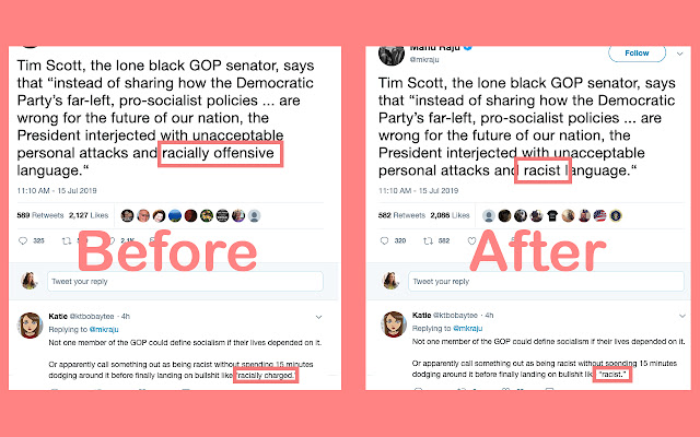 Turn racially offensive/charged into racist chrome extension