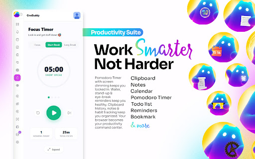 OneBuddy - Pomodoro Timer, Ad Blocker & Notes screenshot 3