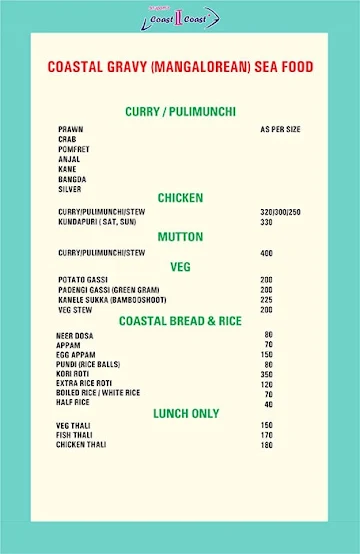 Anupam's Coast II Coast menu 