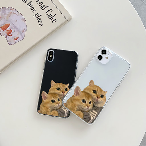 Title 5, Couple Cat Pattern Print Transparent Phone Case...