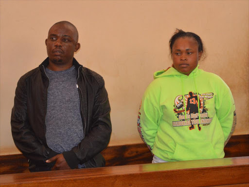 Joseph Kori Karue with Judy Wambui Mungai at kiambu court on Tuesday. the will be held for 14 days in juja police station to help investigating officer to complete investigations. they are allegedly said to face murder charges./STANLEY NJEGA