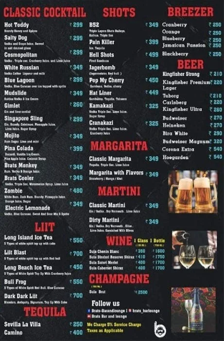 Brats Bar And Lounge menu 