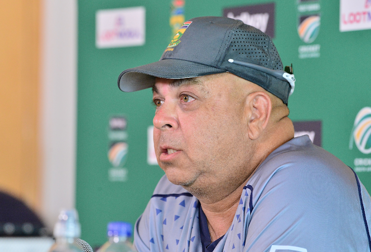 Proteas Test team coach Shukri Conrad being interviewed at the post match press conference during day 2 of the second Test match between South Africa and India at Newlands Cricket Ground on January 4.