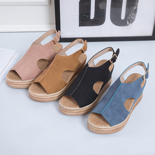 Title 3, Womens Peep Toe Sandals Wedge Heel Platform Bu...