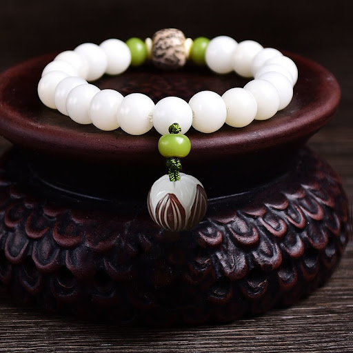 Title 1, White Jade Bodhi Bracelet for Men and Women Nat...