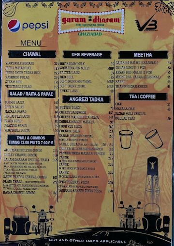 Garam Dharam menu 