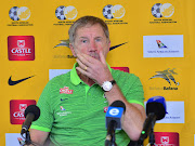 Bafana Bafana head coach Stuart Baxter during the national team's departures press conference at Southern Sun International, Johannesburg on 19 March 2018. 
