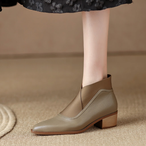 Title 6, Retro Pointed Toe Chunky Heel Booties for a sty...
