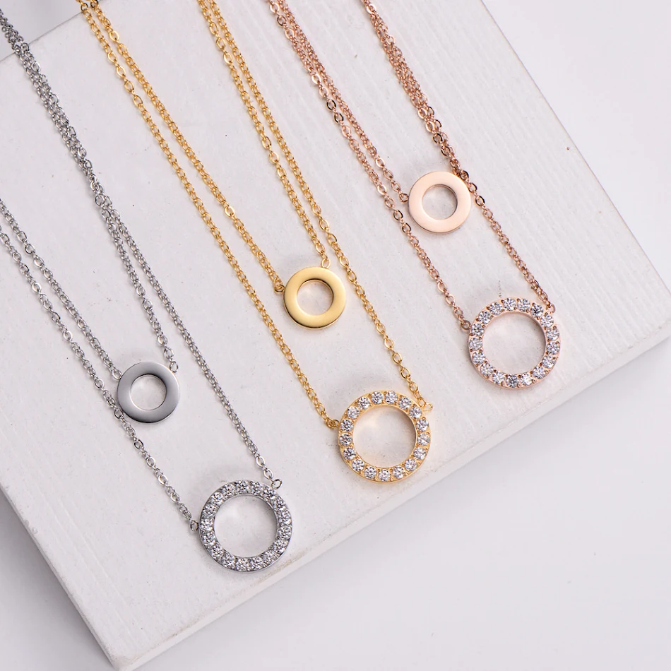 Anel Colar Joia Feminino com Zircônia Micro Incrustada e Banho de Ouro 18K, Elegância e Brilho Duradouro, Presente Ideal
