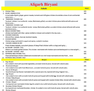 Aligarh Biryani menu 