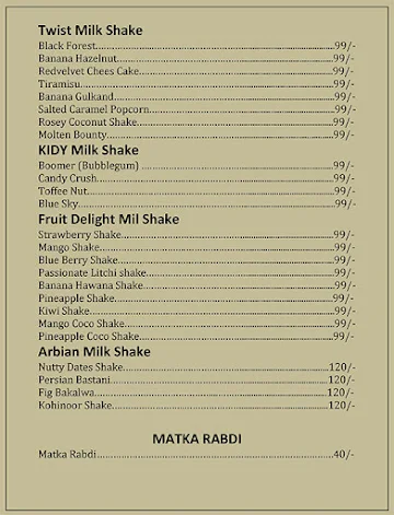 Tan Tan Falooda & Milkshakes menu 