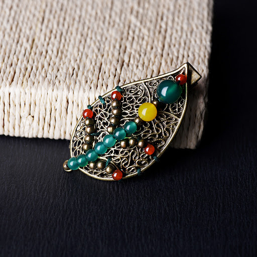 Title 1, Woven Silk Scarf with Buckle Leaf Hairpin for W...
