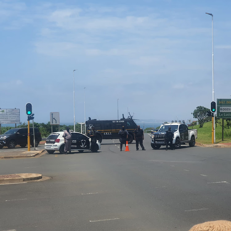 Members of private security company KZN VIP were called in to cordon off a portion of the M41 where the Hawks intercepted a man carrying a bag of commercial explosives in a taxi on Tuesday.