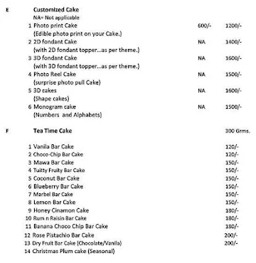 Yummy Yum Cakes menu 