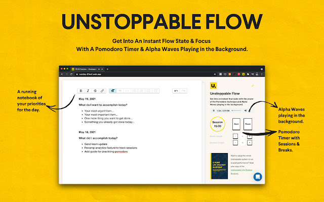 Unstoppable Flow Pomodoro Timer & Alpha Waves chrome extension