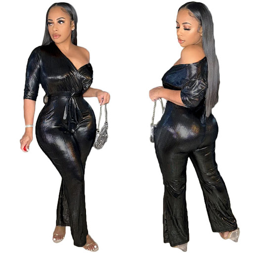 Title 3, Womens Bronzing V-neck Lace Up Waist-tied Jump...
