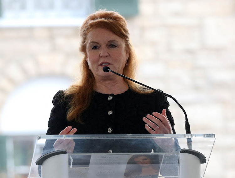 Sarah Ferguson, Duchess of York, speaks at the public memorial for singer Lisa Marie Presley.