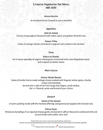 Chaandi - Hilton Jaipur menu 