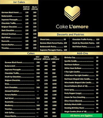 Cake L'Amore menu 