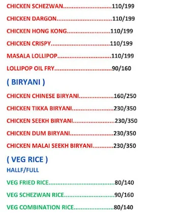 Byculla Chinese Corner menu 