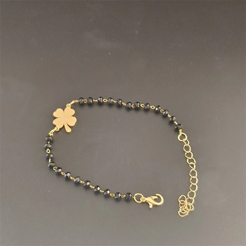 Bracelet double couche avec pendentif croix, chaîne à billes personnalisée, amour découpé noir, bijou élégant pour homme et femme.