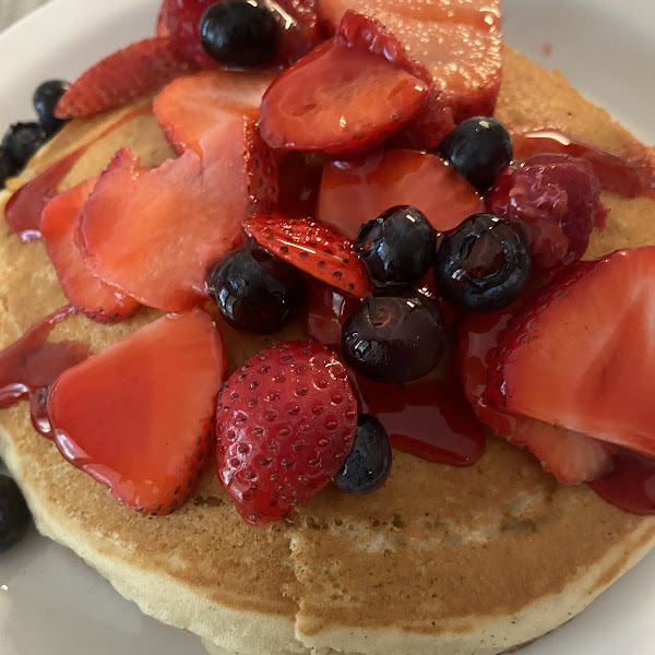 These are the gluten-free berry pancakes.  They should be denser and less fluffy than the regular ones.