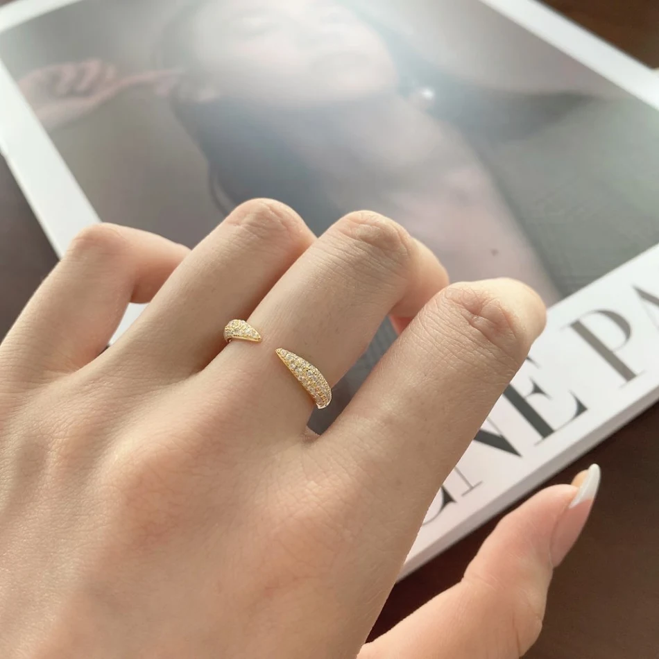 Bague ouverte en argent sterling S925 design INS niche micro-incrustée de zircon, bague de mode zircon polyvalente et bracelet.